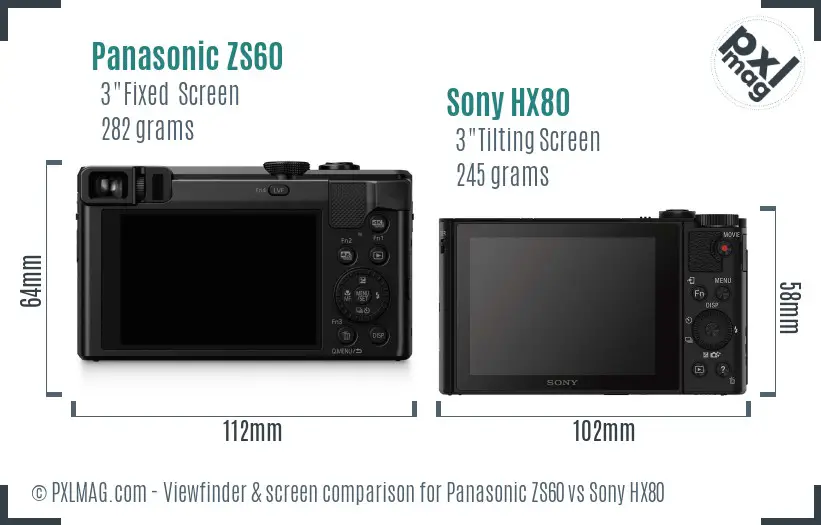 Panasonic ZS60 vs Sony HX80 Screen and Viewfinder comparison