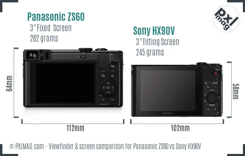 Panasonic ZS60 vs Sony HX90V Screen and Viewfinder comparison