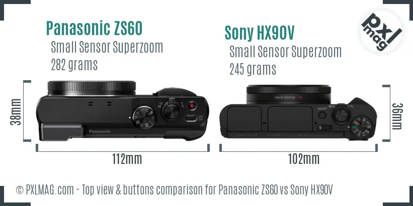 Panasonic ZS60 vs Sony HX90V top view buttons comparison