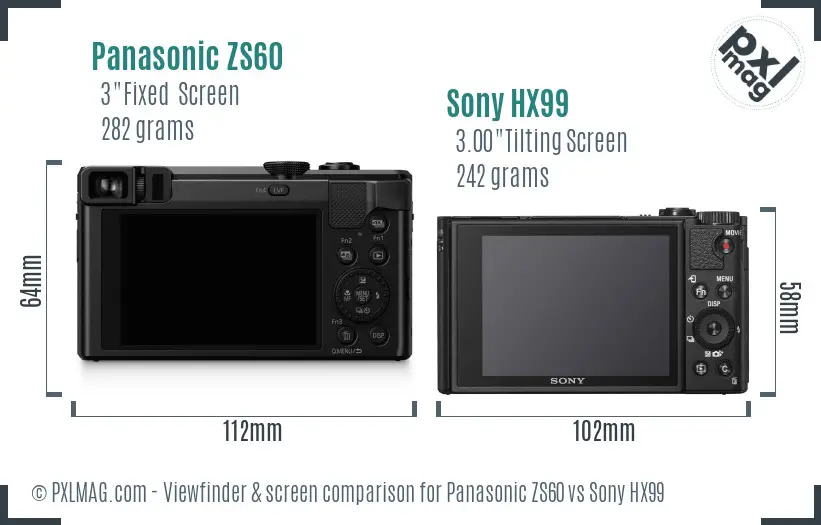 Panasonic ZS60 vs Sony HX99 Screen and Viewfinder comparison
