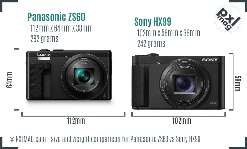 Panasonic ZS60 vs Sony HX99 size comparison