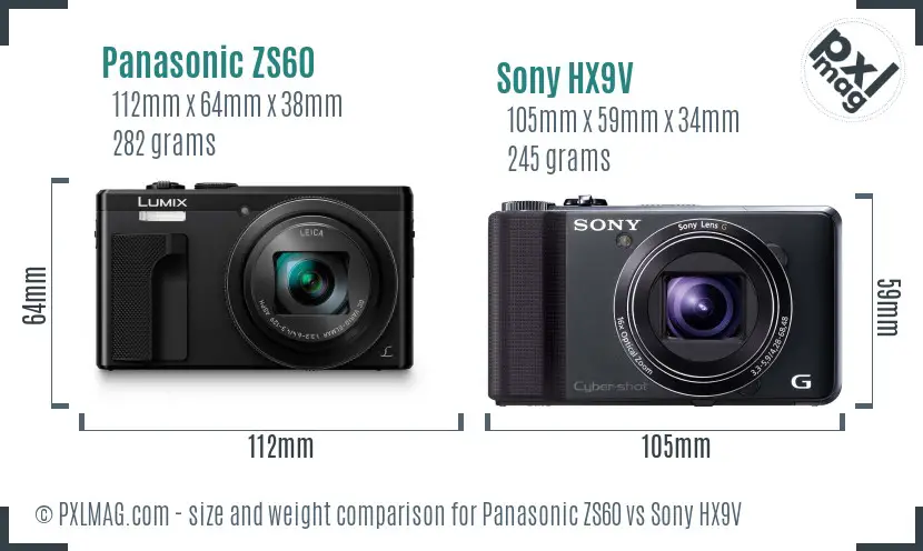 Panasonic ZS60 vs Sony HX9V size comparison