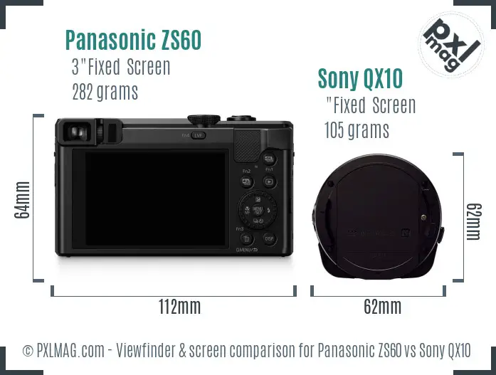 Panasonic ZS60 vs Sony QX10 Screen and Viewfinder comparison