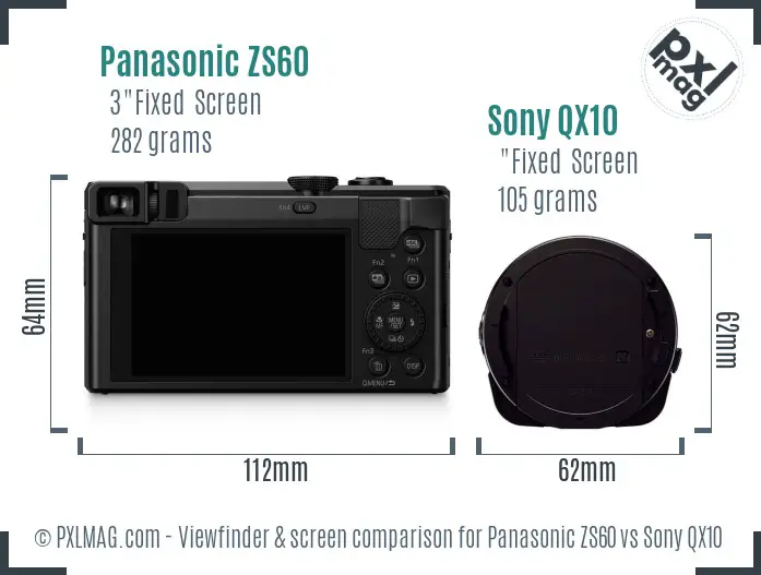 Panasonic ZS60 vs Sony QX10 Screen and Viewfinder comparison Panasonic ZS60 vs Sony QX10 Screen and Viewfinder comparison