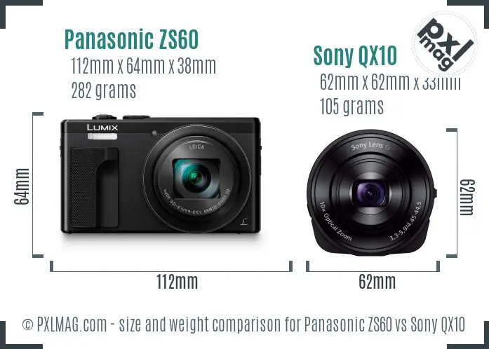 Panasonic ZS60 vs Sony QX10 size comparison