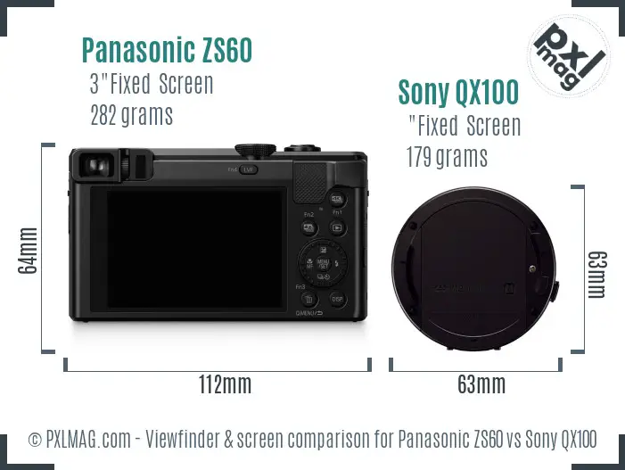 Panasonic ZS60 vs Sony QX100 Screen and Viewfinder comparison