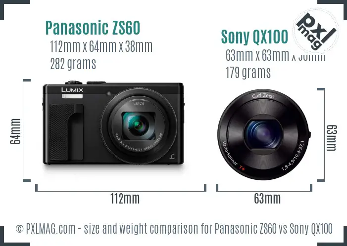 Panasonic ZS60 vs Sony QX100 size comparison