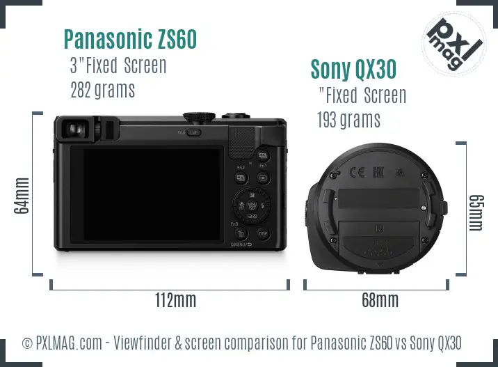 Panasonic ZS60 vs Sony QX30 Screen and Viewfinder comparison