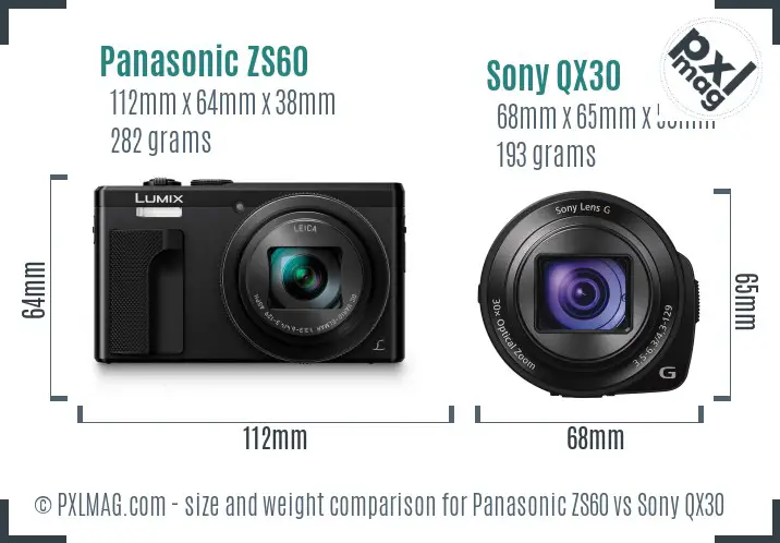 Panasonic ZS60 vs Sony QX30 size comparison