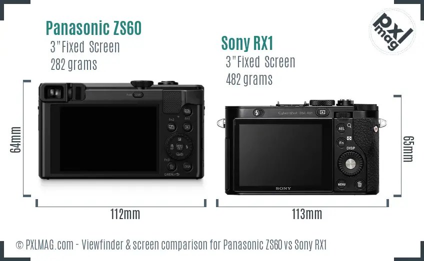 Panasonic ZS60 vs Sony RX1 Screen and Viewfinder comparison