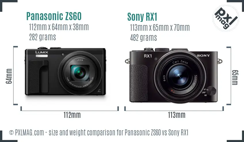 Panasonic ZS60 vs Sony RX1 size comparison
