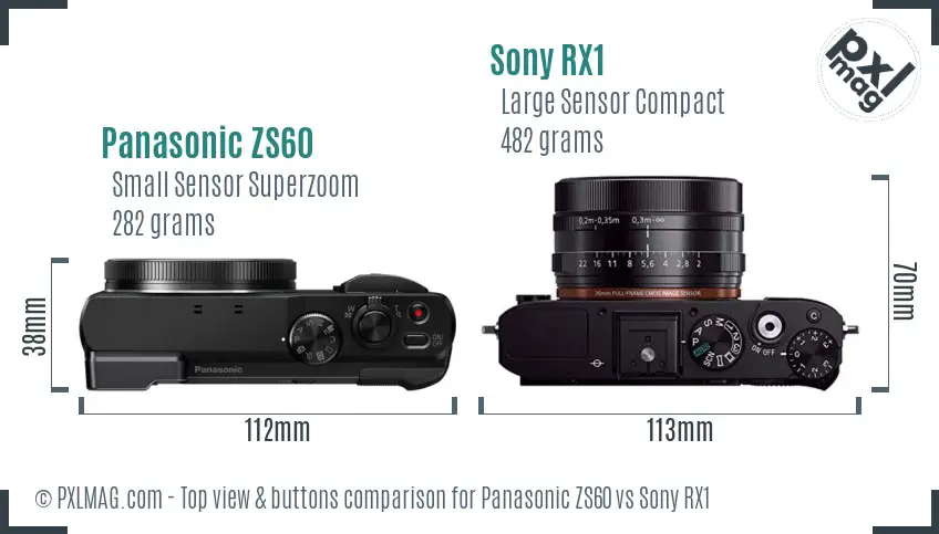 Panasonic ZS60 vs Sony RX1 top view buttons comparison