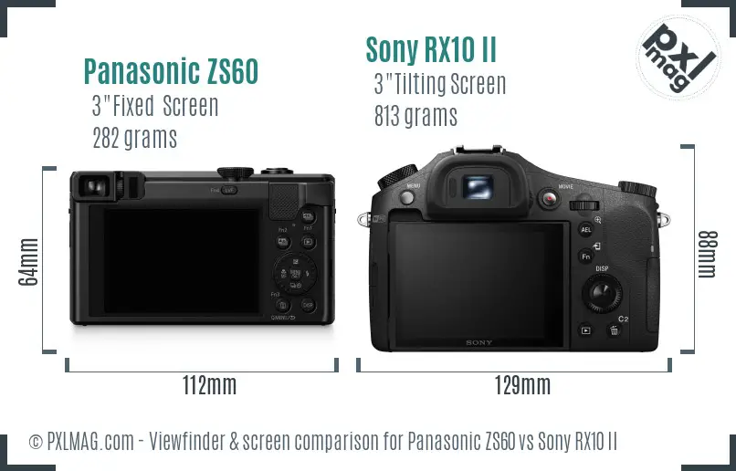 Panasonic ZS60 vs Sony RX10 II Screen and Viewfinder comparison