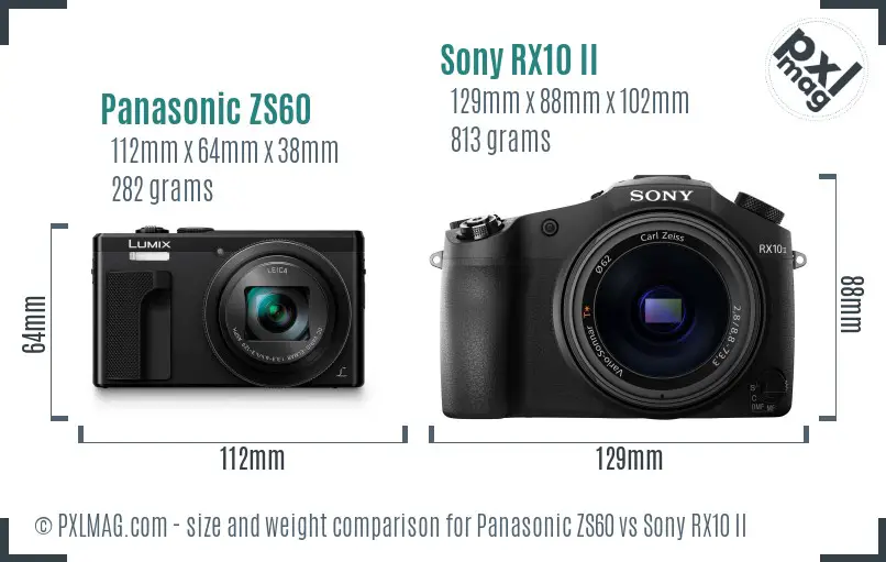Panasonic ZS60 vs Sony RX10 II size comparison