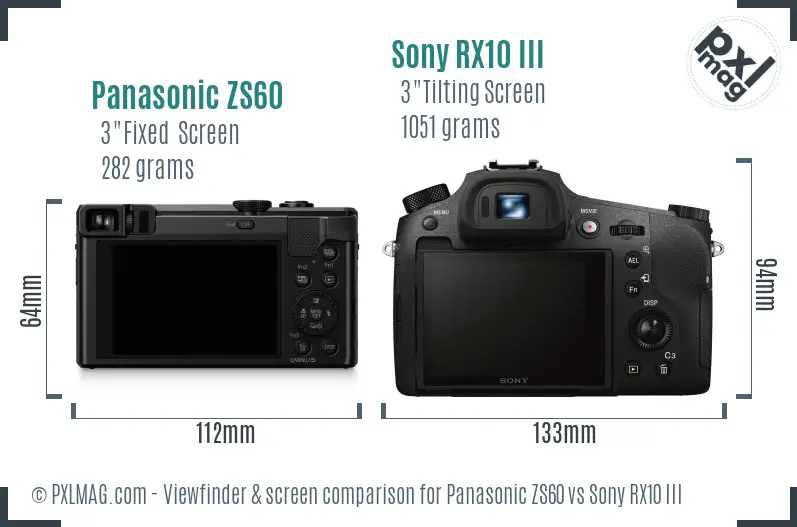 Panasonic ZS60 vs Sony RX10 III Screen and Viewfinder comparison