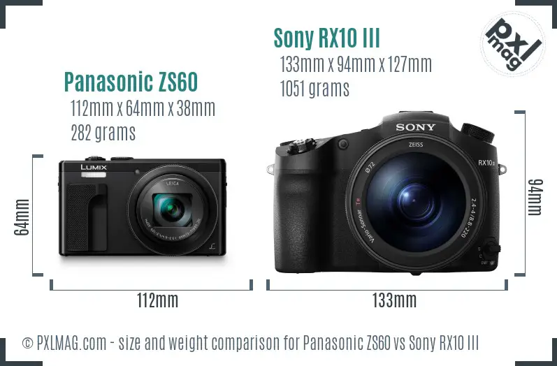 Panasonic ZS60 vs Sony RX10 III size comparison