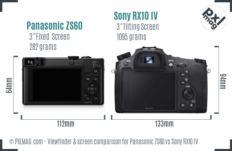 Panasonic ZS60 vs Sony RX10 IV Screen and Viewfinder comparison