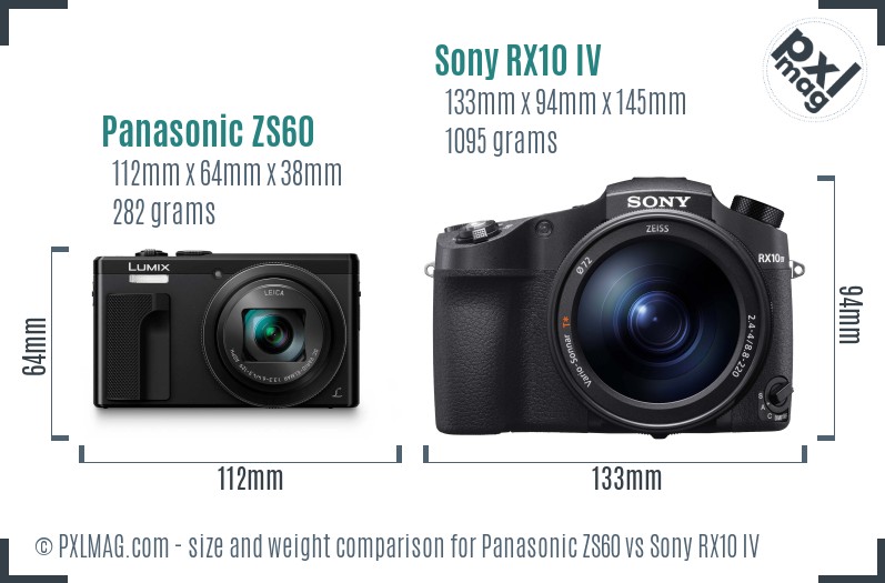 Panasonic ZS60 vs Sony RX10 IV size comparison