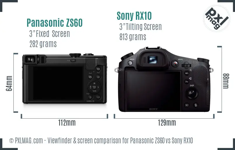 Panasonic ZS60 vs Sony RX10 Screen and Viewfinder comparison