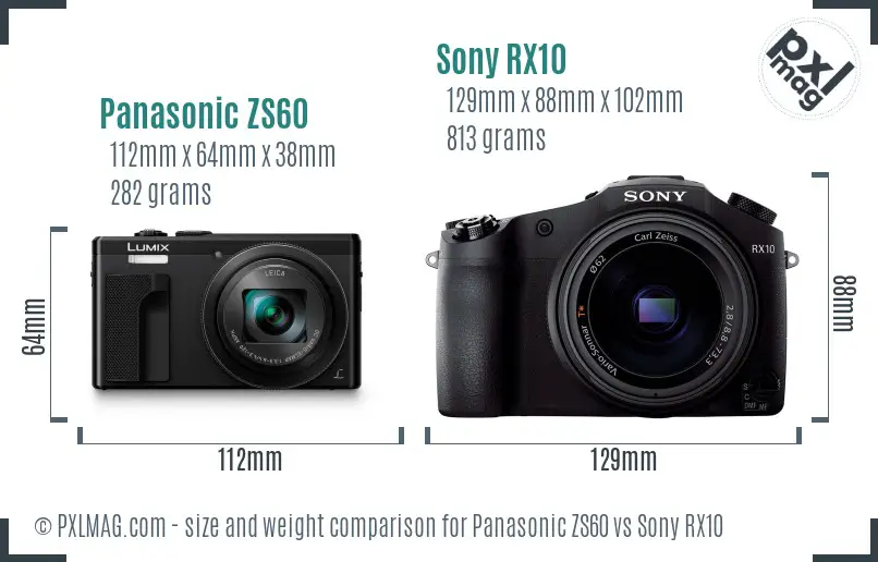 Panasonic ZS60 vs Sony RX10 size comparison