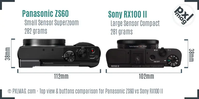 Panasonic ZS60 vs Sony RX100 II top view buttons comparison
