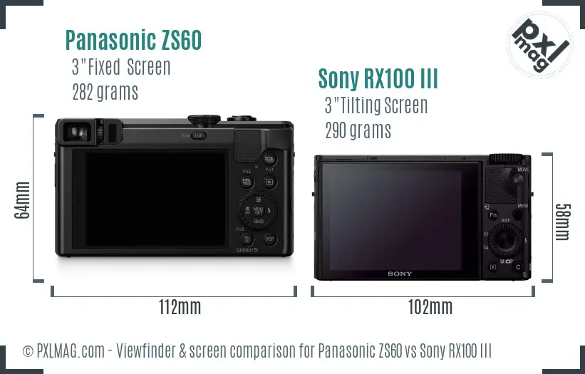 Panasonic ZS60 vs Sony RX100 III Screen and Viewfinder comparison