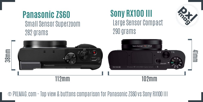 Panasonic ZS60 vs Sony RX100 III top view buttons comparison