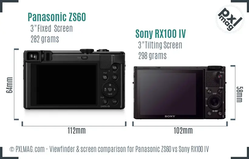 Panasonic ZS60 vs Sony RX100 IV Screen and Viewfinder comparison