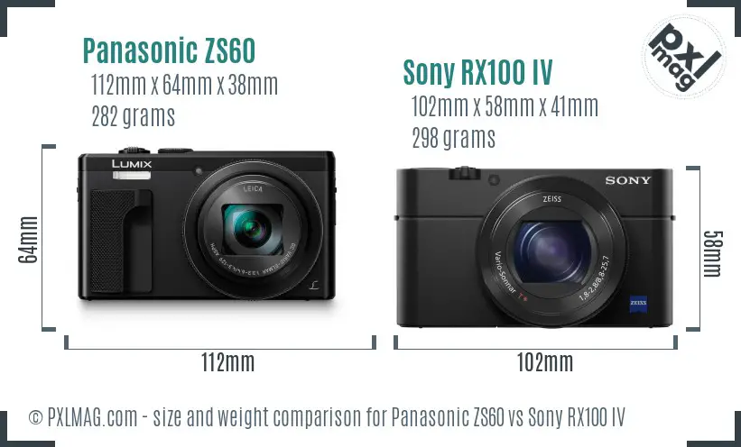 Panasonic ZS60 vs Sony RX100 IV size comparison