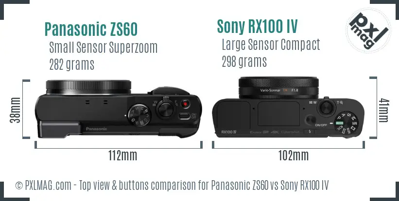 Panasonic ZS60 vs Sony RX100 IV top view buttons comparison