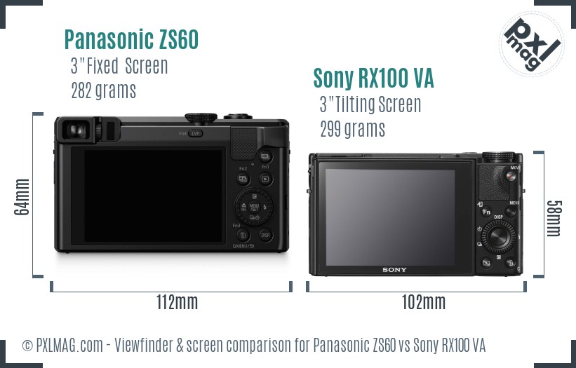 Panasonic ZS60 vs Sony RX100 VA Screen and Viewfinder comparison