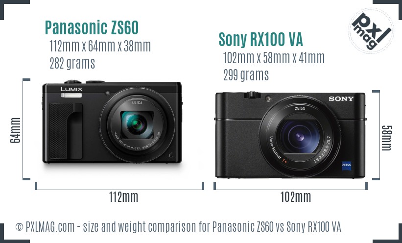 Panasonic ZS60 vs Sony RX100 VA size comparison