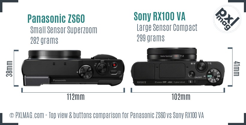 Panasonic ZS60 vs Sony RX100 VA top view buttons comparison
