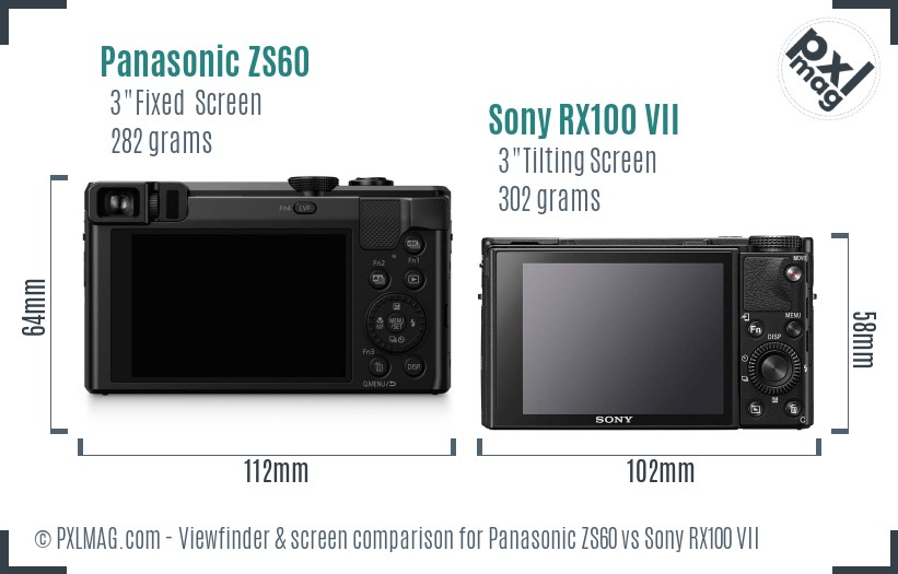 Panasonic ZS60 vs Sony RX100 VII Screen and Viewfinder comparison