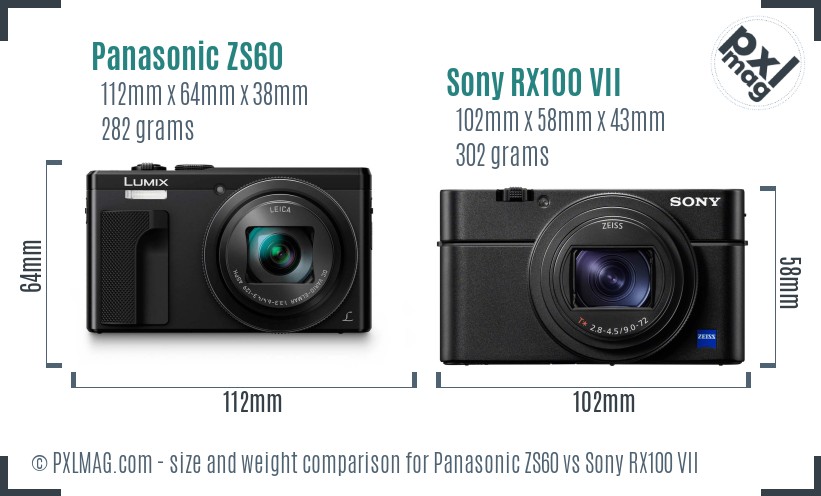 Panasonic ZS60 vs Sony RX100 VII size comparison