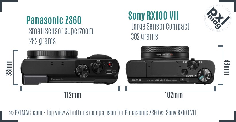 Panasonic ZS60 vs Sony RX100 VII top view buttons comparison