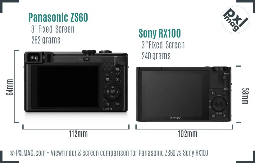 Panasonic ZS60 vs Sony RX100 Screen and Viewfinder comparison