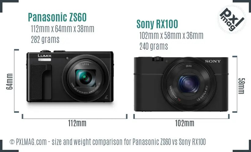 Panasonic ZS60 vs Sony RX100 size comparison