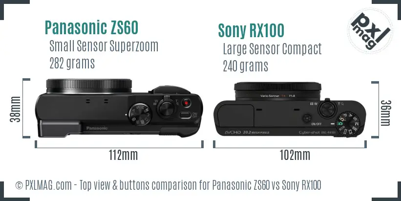 Panasonic ZS60 vs Sony RX100 top view buttons comparison