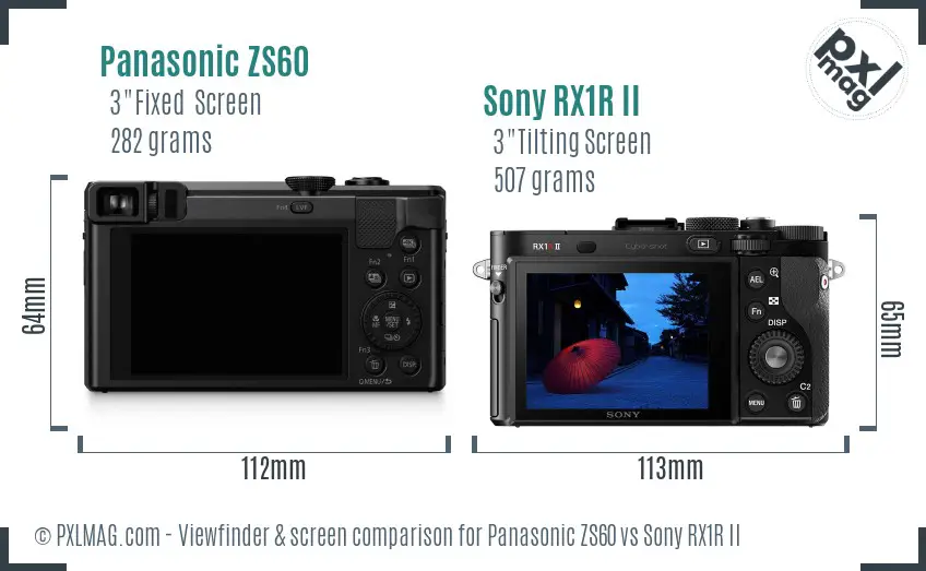 Panasonic ZS60 vs Sony RX1R II Screen and Viewfinder comparison