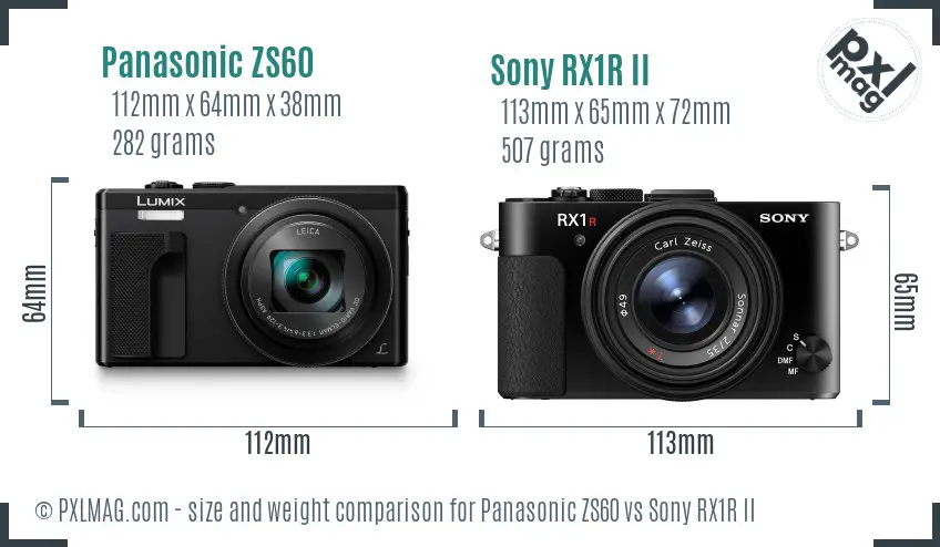 Panasonic ZS60 vs Sony RX1R II size comparison