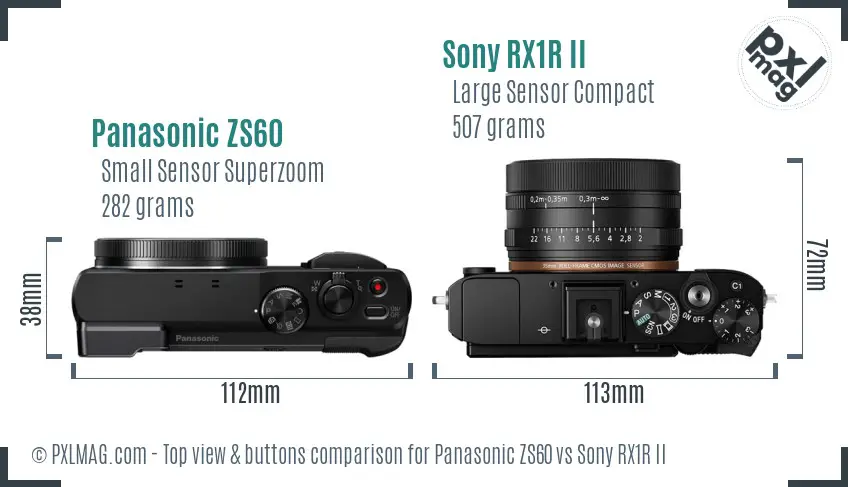 Panasonic ZS60 vs Sony RX1R II top view buttons comparison