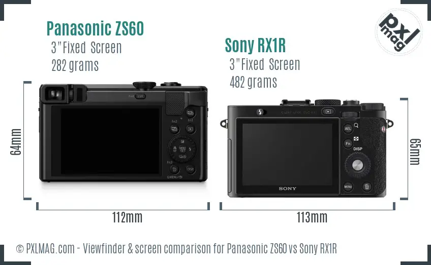 Panasonic ZS60 vs Sony RX1R Screen and Viewfinder comparison Panasonic ZS60 vs Sony RX1R Screen and Viewfinder comparison