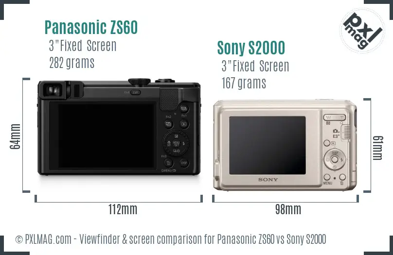 Panasonic ZS60 vs Sony S2000 Screen and Viewfinder comparison