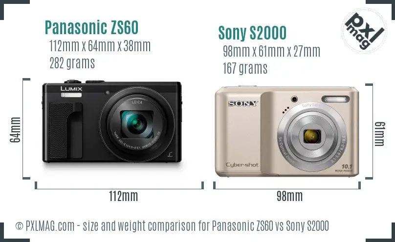 Panasonic ZS60 vs Sony S2000 size comparison