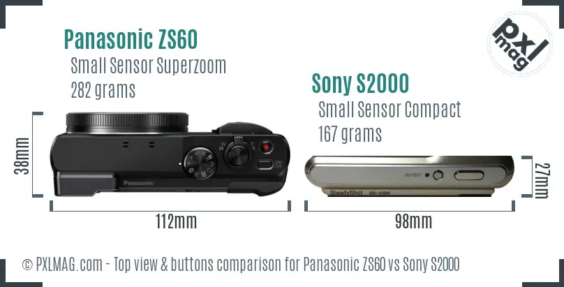 Panasonic ZS60 vs Sony S2000 top view buttons comparison