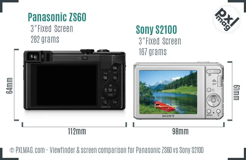 Panasonic ZS60 vs Sony S2100 Screen and Viewfinder comparison