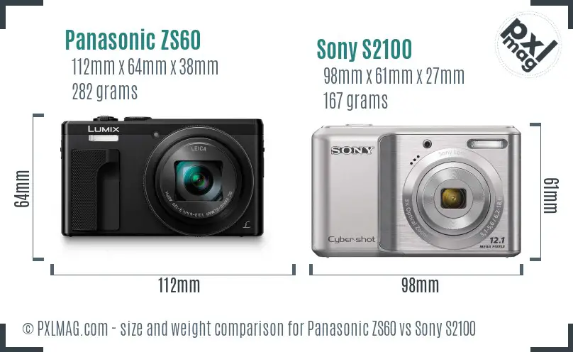 Panasonic ZS60 vs Sony S2100 size comparison