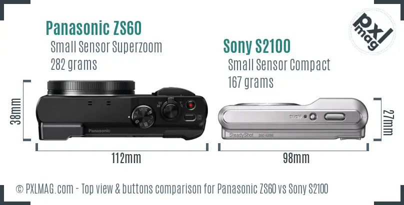 Panasonic ZS60 vs Sony S2100 top view buttons comparison