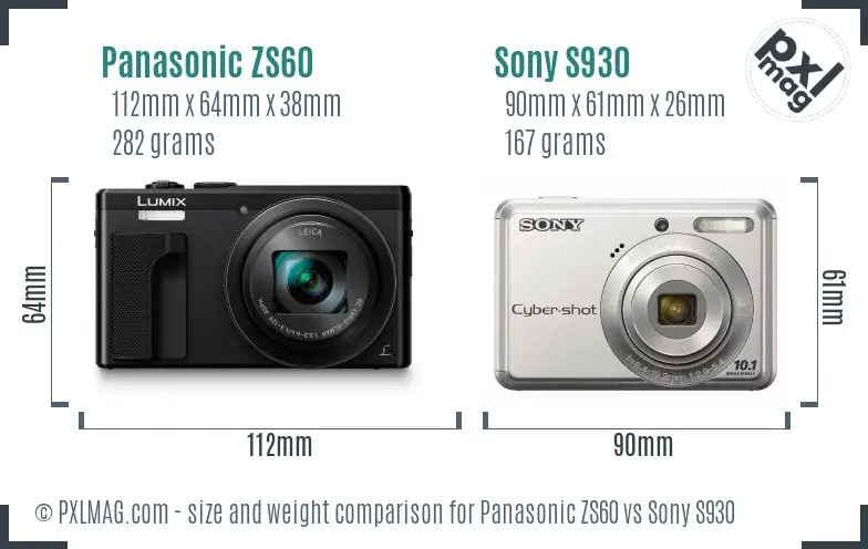 Panasonic ZS60 vs Sony S930 size comparison